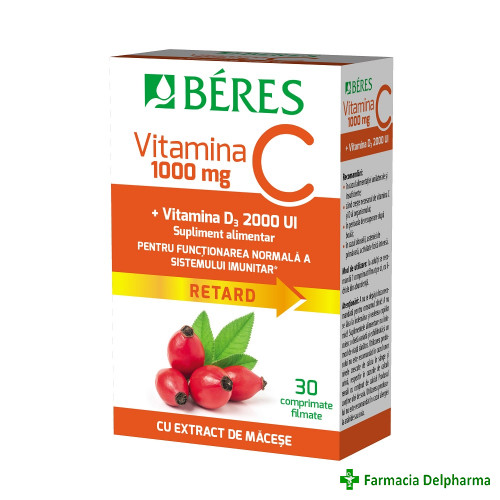 Vitamina C 1000mg + Vitamina D3 2000UI x 30 compr., Beres Pharmaceuticals