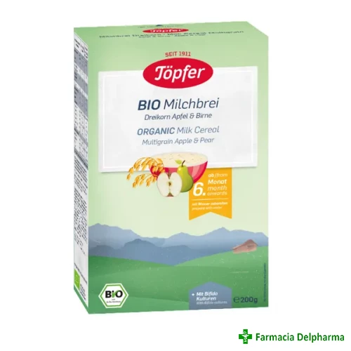 Multicereale Topfer Bio cu lapte, mere si pere (6+) x 200 g, Topfer
