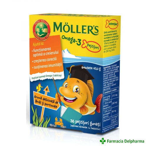Mollers Omega 3 pestisori gumati portocale x 36 buc., Orkla Health