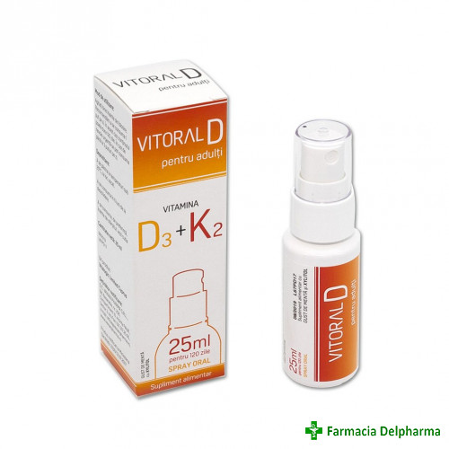 Vitoral Vitamina D3 500UI + K2 spray oral x 25 ml, Vitalogic