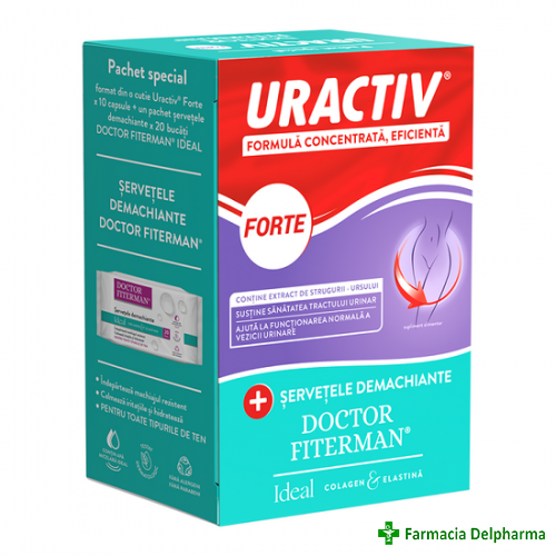 Uractiv Forte x 10 caps. + Servetele demachiante Ideal cadou, Fiterman