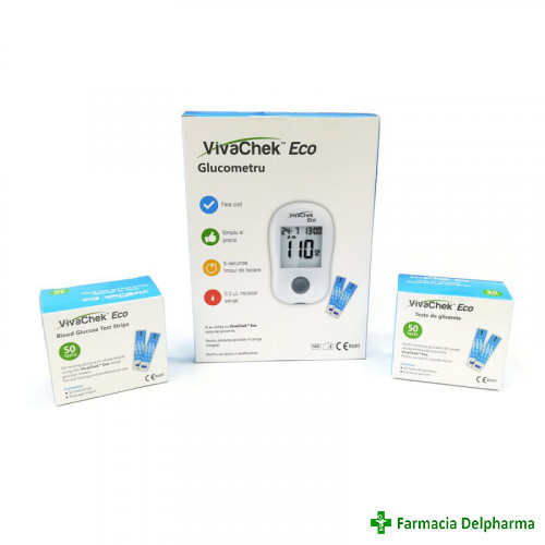 Teste glicemie Vivachek Eco 2 x 50 buc + Glucometru, Vivachek