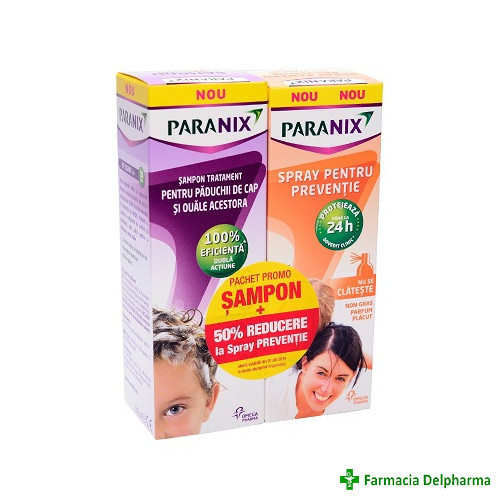 Sampon paduchi Paranix x 100 ml + Spray paduchi preventie x 100 ml (50% din al doilea produs), Perrigo