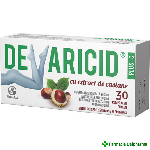 Devaricid plus C cu extract de castane x 30 compr., Biofarm