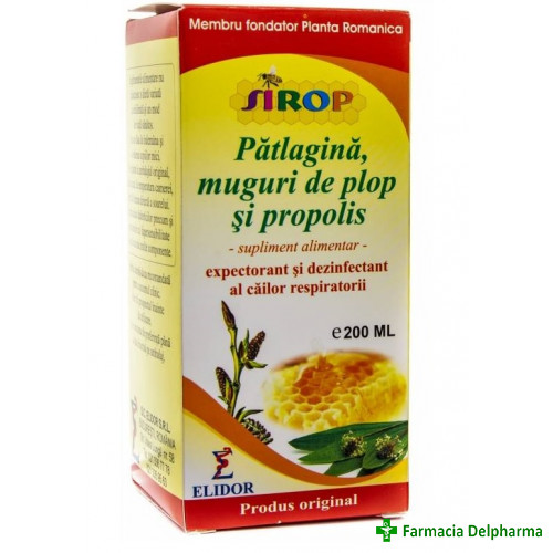 Sirop Patlagina + Plop + Propolis x 200 ml, Elidor