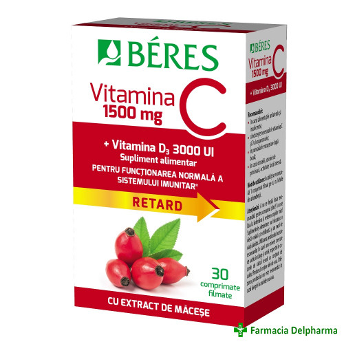 Vitamina C 1500mg + Vitamina D3 3000UI x 30 compr., Beres Pharmaceuticals