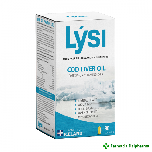 Lysi Ulei din ficat de cod Omega 3 + Vitamina D + A x 80 caps., Lysi