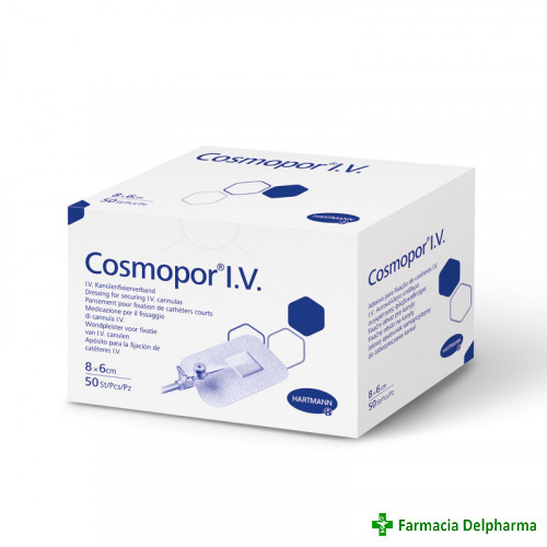 Cosmopor I.V. plasture steril pentru fixare branula 8 cm x 6 cm x 1 buc., Hartmann