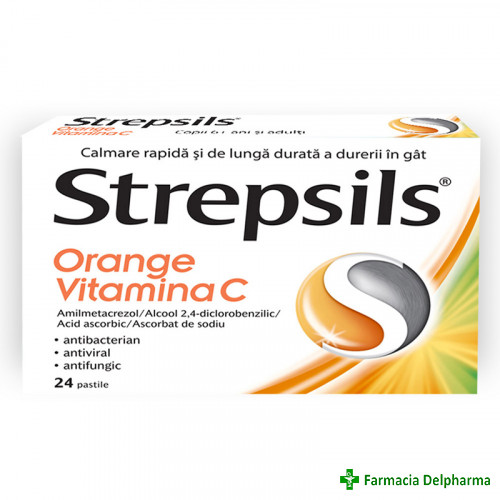 Strepsils Orange Vitamina C x 24 pastile, Reckitt
