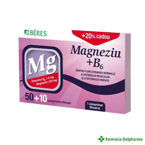 Magneziu 250mg + Vitamina B6 x 60 compr. film., Beres Pharmaceuticals