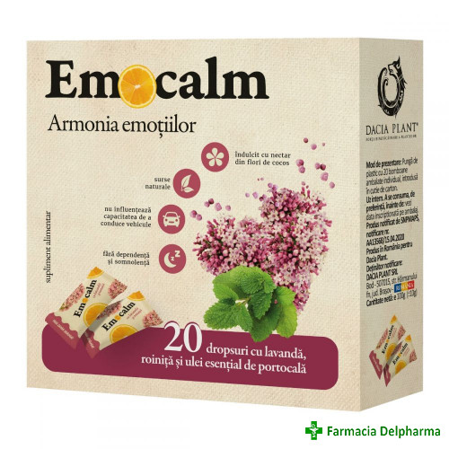 Emocalm drops cu lavanda si roinita x 20 buc., Dacia Plant