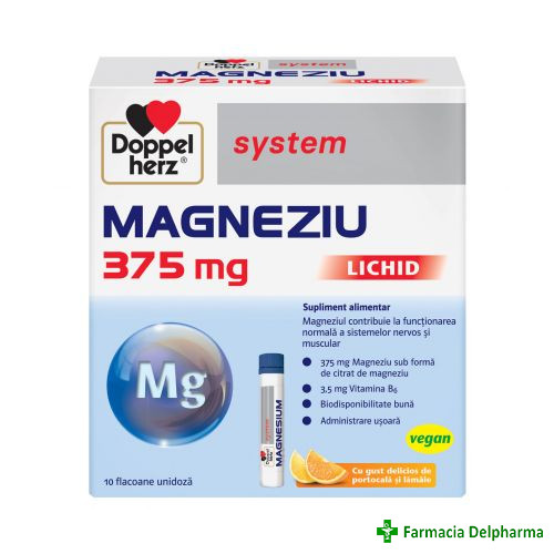 Magneziu lichid solutie orala 375 mg x 10 flacoane, Doppelherz