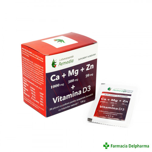 Calciu + Magneziu + Zinc + Vitamina D3 x 20 plicuri, Remedia