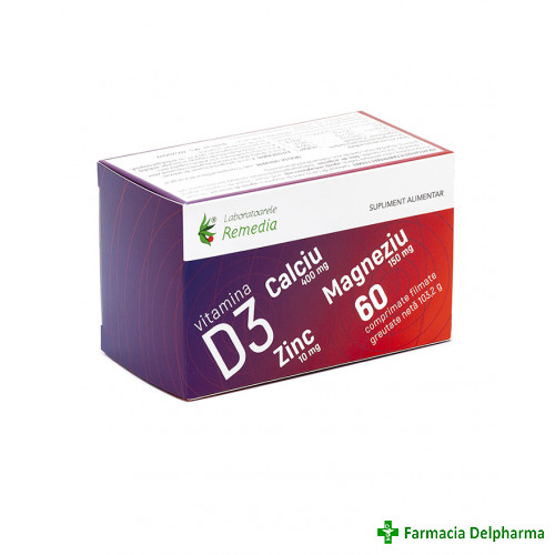 Calciu + Magneziu + Zinc + Vitamina D3 x 60 compr., Remedia