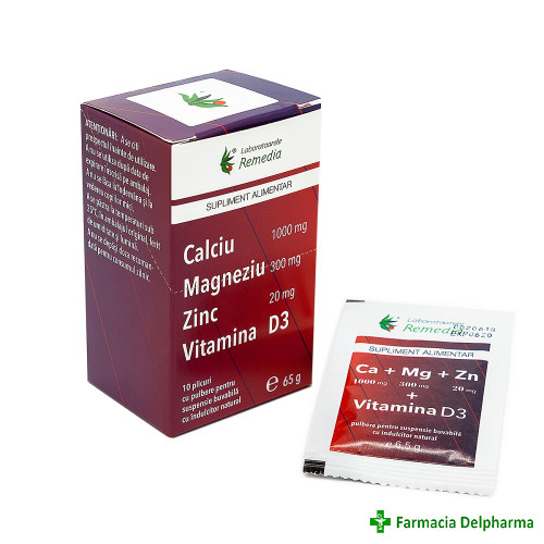 Calciu + Magneziu + Zinc + Vitamina D3 X 10 plicuri, Remedia