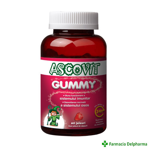 Ascovit Gummy aroma Capsuni jeleuri x 60 buc., Perrigo