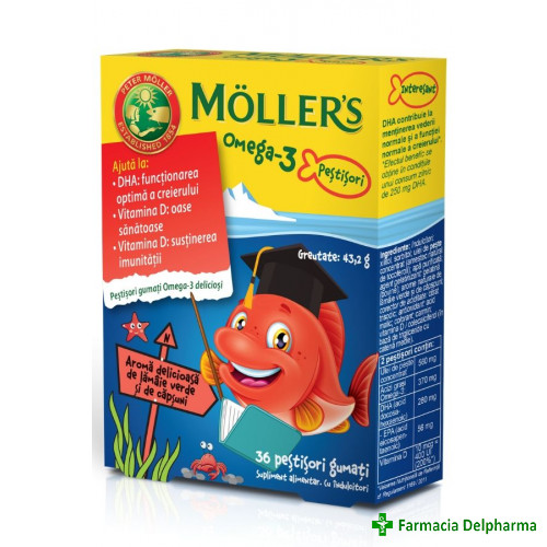 Mollers Omega 3 pestisori gumati capsuni x 36 buc., Orkla Health