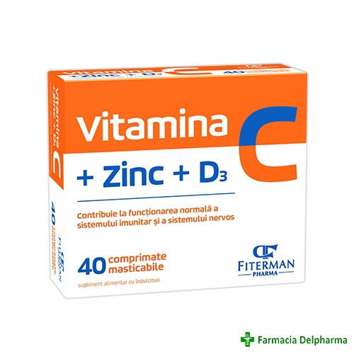 Vitamina C + Zinc + Vitamina D3 x 40 compr. mast., Fiterman