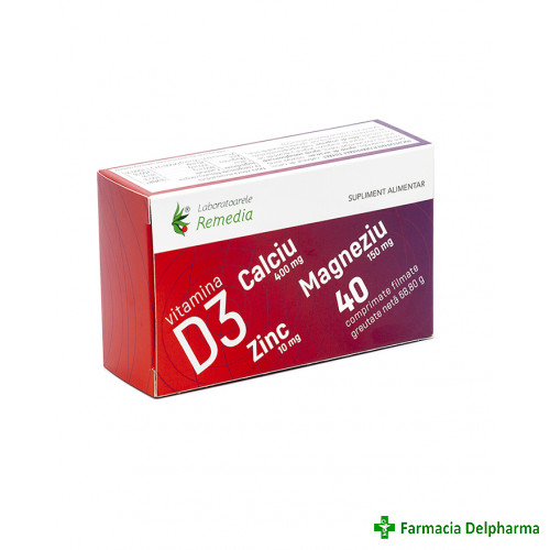 Calciu + Magneziu + Zinc + Vitamina D3 x 40 compr., Remedia