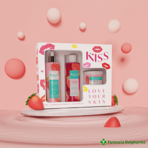 KISS Strawberries & Cream Gel de dus x 250 ml + Lotiune de corp x 250 ml + Unt de corp, Fiterman