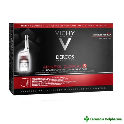 Tratament impotriva caderii parului pentru barbati Dercos Aminexil Clinical 5 21 fiole x 6 ml, Vichy