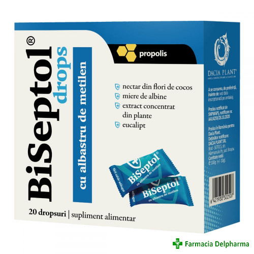BiSeptol drops cu albastru de metilen si propolis x 20 buc., Dacia Plant