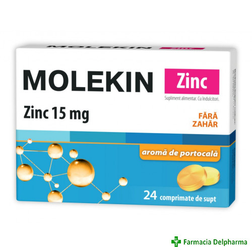 Molekin Zinc 15 mg fara zahar aroma portocale x 24 compr., Zdrovit