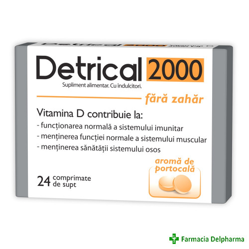 Detrical Vitamina D3 2000UI aroma portocale fara zahar x 24 compr., Zdrovit