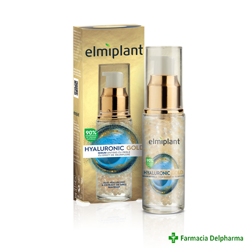 Ser antirid cu perle efect de umplere Hyaluronic Gold x 30 ml, Elmiplant