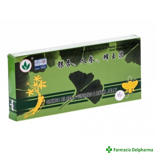 Ginkgo Biloba + Ginseng + Royal Jelly x 10 flacoane, Minerva