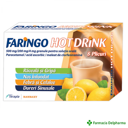 Faringo Hot Drink 500 mg/200 mg/4 mg x 8 plicuri, Terapia