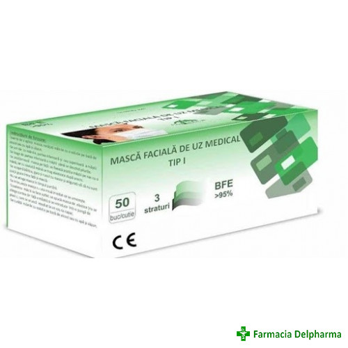 Masca protectie faciala 3 straturi x 50 buc., Globat Treat