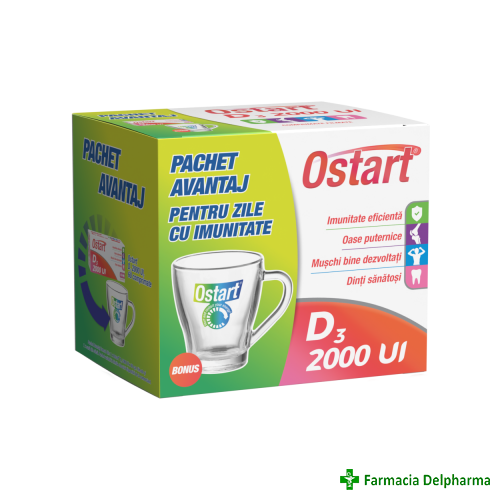 Ostart D3 2000UI x 60 compr. + cana Ostart cadou, Fiterman