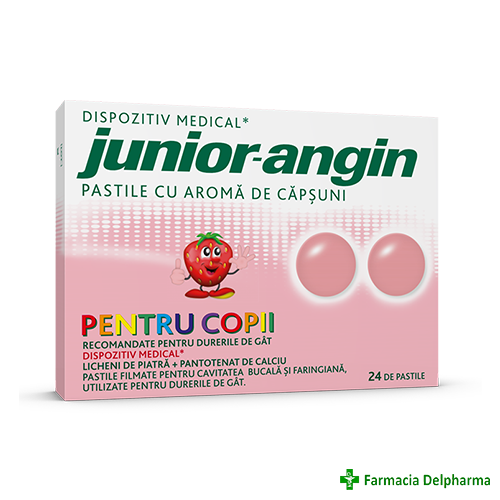 Junior Angin cu aroma de capsuni pentru copii x 24 compr. supt, Klosterfrau