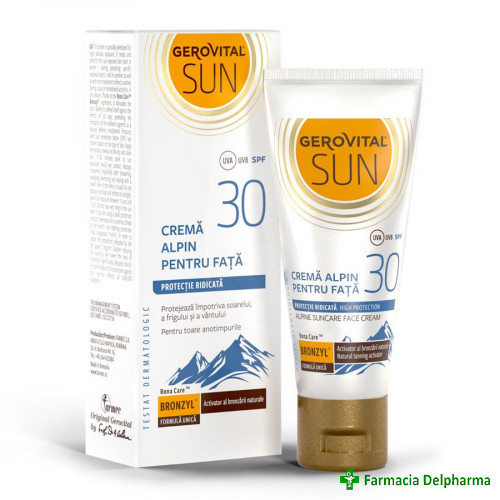Crema Alpin pentru fata SPF 30 Gerovital Sun x 30 ml 4647, Farmec