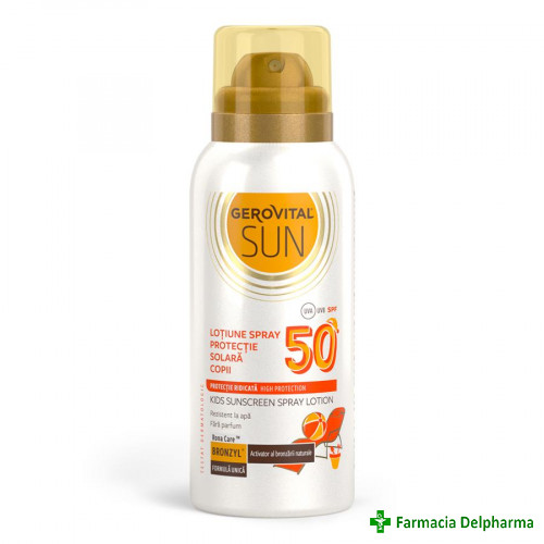 Lotiune spray protectie solara copii SPF 50 Gerovital Sun x 100 ml 4650, Farmec
