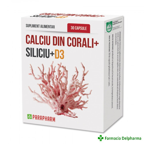 Calciu din Corali + Siliciu + D3 x 30 caps., Parapharm