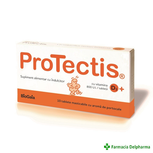 Protectis probiotic aroma portocale + Vitamina D3 800UI x 10 compr., BioGaia