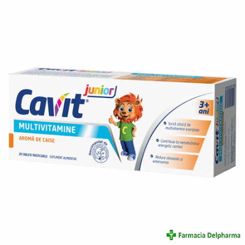 Cavit Junior Multivitamine cu aroma de caise x 20 tabl. mast., Biofarm