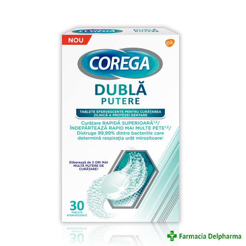 Tablete de curatare Corega Dubla Putere x 30 buc., GSK