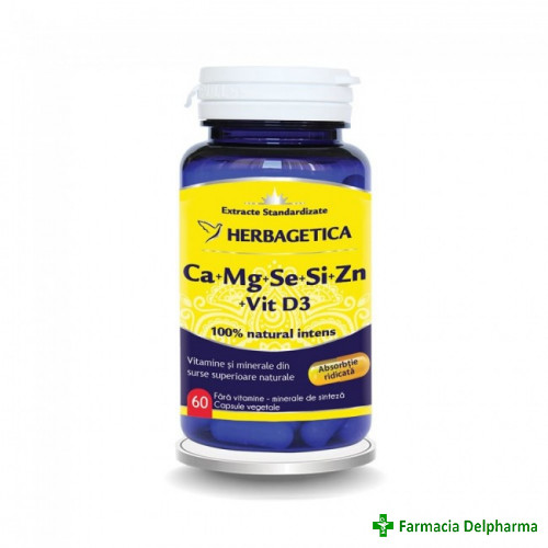 Calciu + Magneziu + Zinc + Seleniu + Siliciu + Vitamina D3 x 60 caps., Herbagetica
