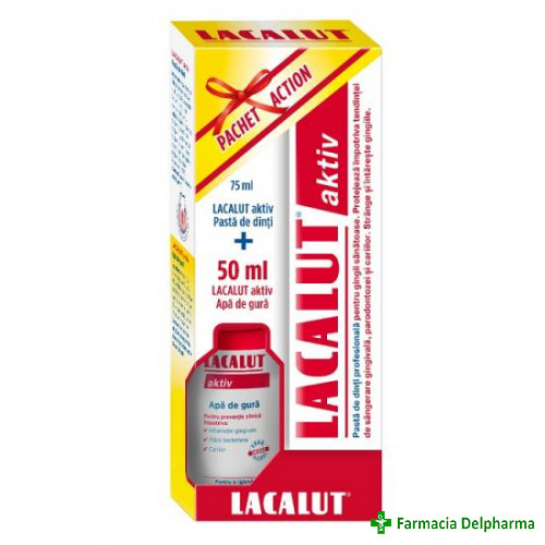 Pasta de dinti Lacalut Sensitive x 75 ml + Apa de gura Antiplaque cadou, Zdrovit