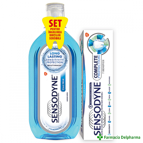 Pasta de dinti Sensodyne Complete Protection x 75 ml + Apa de gura Sensodyne Cool Mint x 500 ml, GSK