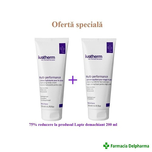 Crema hidratanta corp Multi-performance x 200 ml + Lapte demachiant x 200 ml -75% reducere, Ivatherm