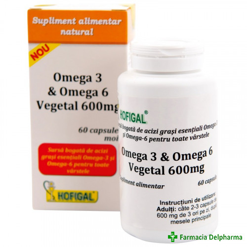 Omega 3 Omega 6 Vegetal 600 mg x 60 caps., Hofigal