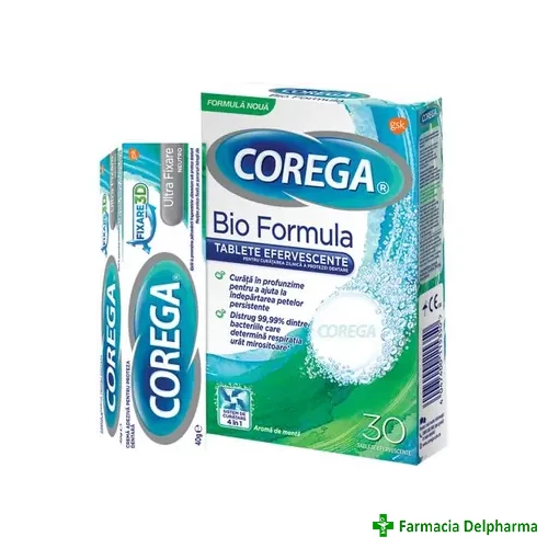 Crema adeziva Corega Ultra Fixare Neutro x 40 g + Tablete Corega x 30 buc., GSK