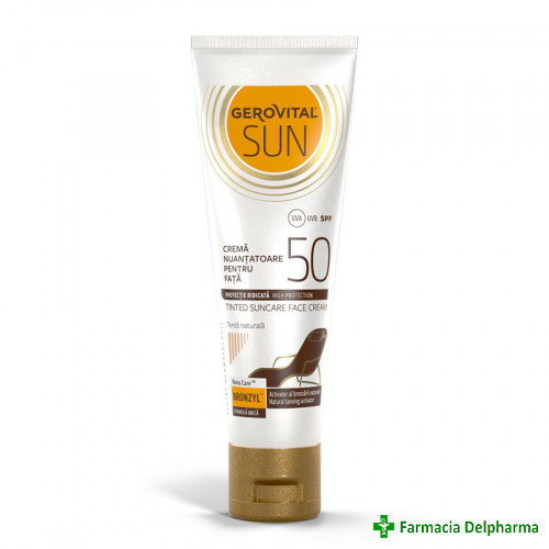 Crema nuantatoare pentru fata SPF 50 Gerovital Sun x 50 ml 4648, Farmec