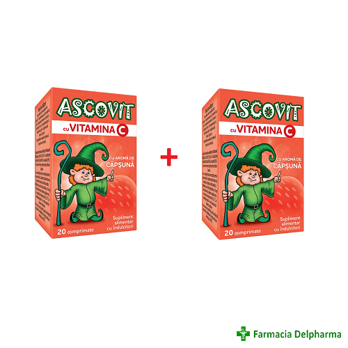 Ascovit cu Vitamina C aroma Capsuni 100 mg x 20 compr. 1+1 gratis, Omega Pharma