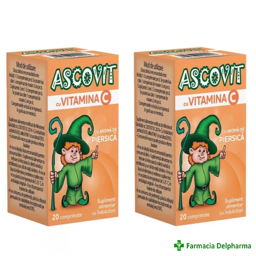 Ascovit cu Vitamina C aroma Piersica 100 mg x 20 compr. 1+1 gratis, Perrigo