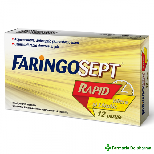 Faringosept Rapid Miere si Lamaie 2 mg/0,6 mg/1,2 mg x 12 pastile, Terapia